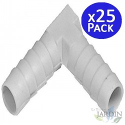 Lot de 25 Coude 10 mm pour tuyau flexible pour les connexions dans les systèmes d'irrigation et d'eau