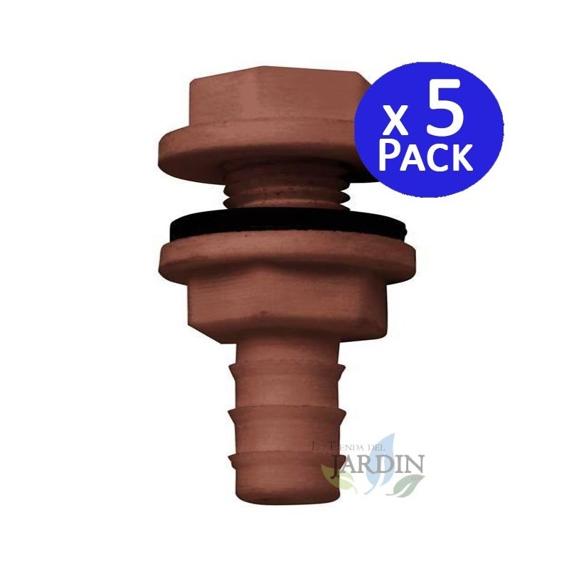 Pack 5 Racor de salida para depósito de plástico con conexión 10 mm ideal para instalaciones de agua Pack 5 Racor de salida para depósito de plástico con conexión 10 mm ideal para instalaciones de agua