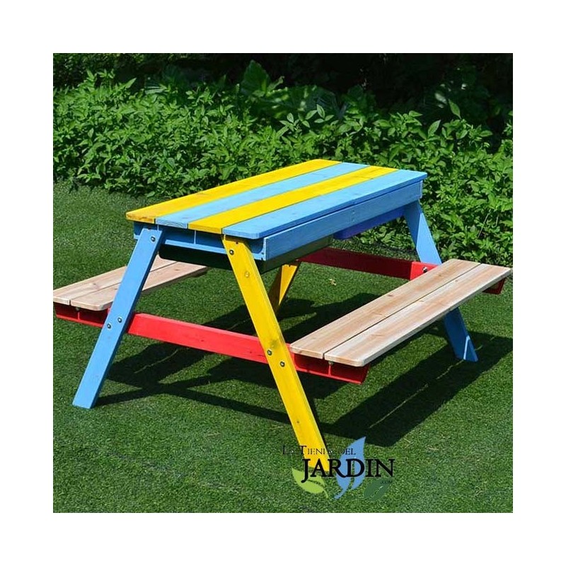 Table de pique-nique pour enfants en bois 89x85x49 cm. Mobilier idéal pour une utilisation dans les jardins, les cours ou les te