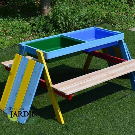 Table de pique-nique pour enfants en bois 89x85x49 cm. Mobilier idéal pour une utilisation dans les jardins, les cours ou les te