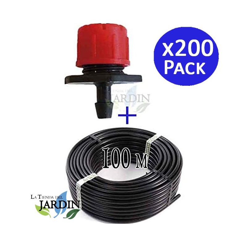 Tropfschlauch, 16 mm x 100 m, Farbe Schwarz + 200 einstellbare Tropfer 0-70 l/h Tropfschlauch, 16 mm x 100 m, Farbe Schwarz + 200 einstellbare Tropfer 0-70 l/h