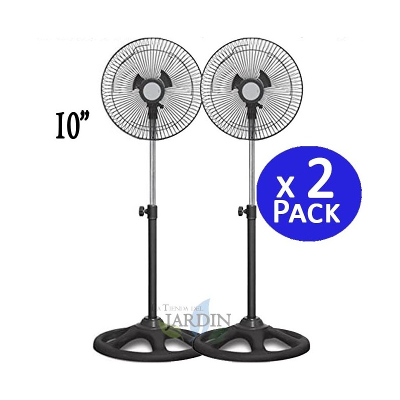 2 x Ventilateur sur pied 10'' 45W avec 3 vitesses et hauteur réglable