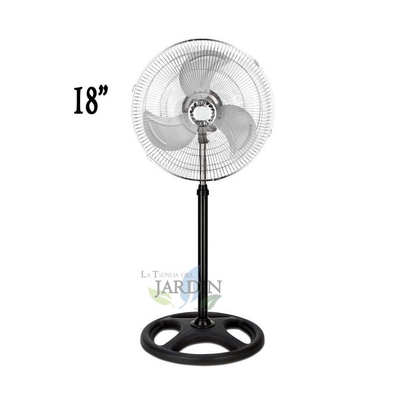 18-Zoll-Standventilator mit 45 W, 3 Geschwindigkeiten und einstellbarer Höhe.