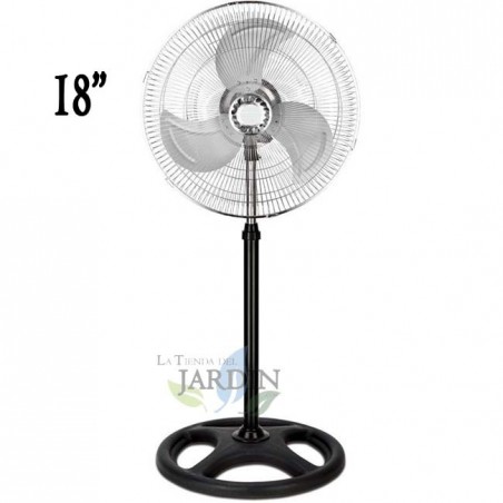 Ventilateur sur pied 18" 45W avec 3 vitesses et hauteur réglable.