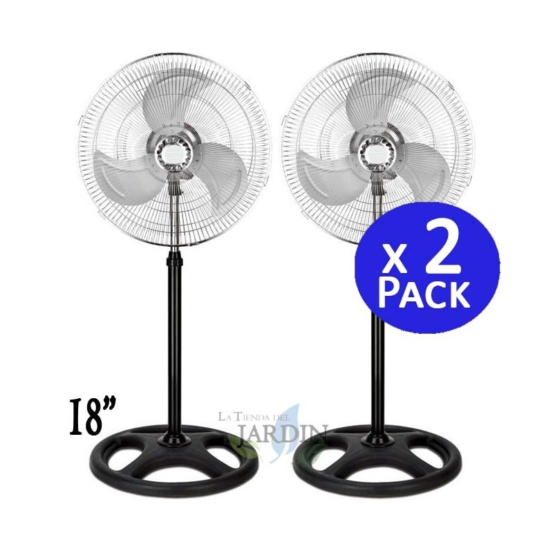 Lot de 2 Ventilateur sur pied 18''. Puissance 45W, 3 vitesses et hauteur réglable. Base stable. Oscillation à 120º. 3 Vitesses Lot de 2 Ventilateur sur pied 18''. Puissance 45W, 3 vitesses et hauteur réglable. Base stable. Oscillation à 120º. 3 Vitesses