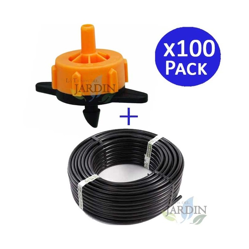 Tubo a Gocce, 16 mm x 100 m, colore Nero + 100 Gocciolatori Autocompensanti 2 l/h Smontabili Tubo a Gocce, 16 mm x 100 m, colore Nero + 100 Gocciolatori Autocompensanti 2 l/h Smontabili