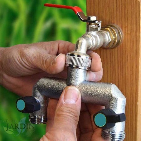 Divisor de torneira de metal, 2 saídas, rosca de 3/4"