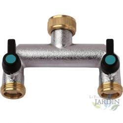 Grifo de jardín 1/2" + bifurcador 2 salidas metal ideal para dividir el flujo de agua en sistemas de riego