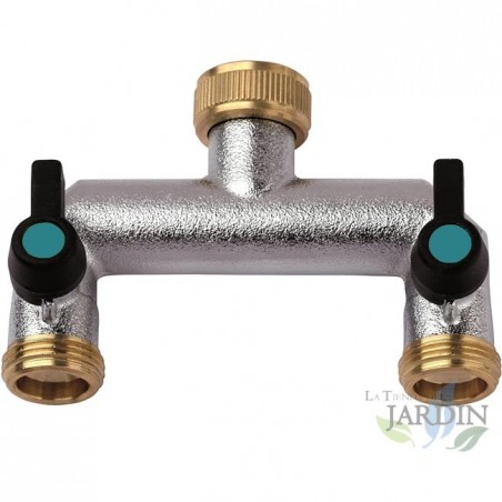 1/2''-Gartenhahn + Metallverteiler mit 2 Ausgängen	