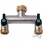 Torneira de jardim de 1/2" + divisor metálico de 2 saídas, ideal para dividir o fluxo de água em sistemas de irrigação.