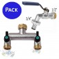 Torneira de jardim de 1/2" + divisor metálico de 2 saídas, ideal para dividir o fluxo de água em sistemas de irrigação.