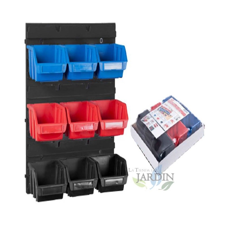 Pannello Murale in Plastica porta Attrezzi 9 Scatole, Sistema di Stoccaggio - Raccordo per Attrezzi - Armadio Garage - 34x39 cm Pannello Murale in Plastica porta Attrezzi 9 Scatole, Sistema di Stoccaggio - Raccordo per Attrezzi - Armadio Garage - 34x39 cm