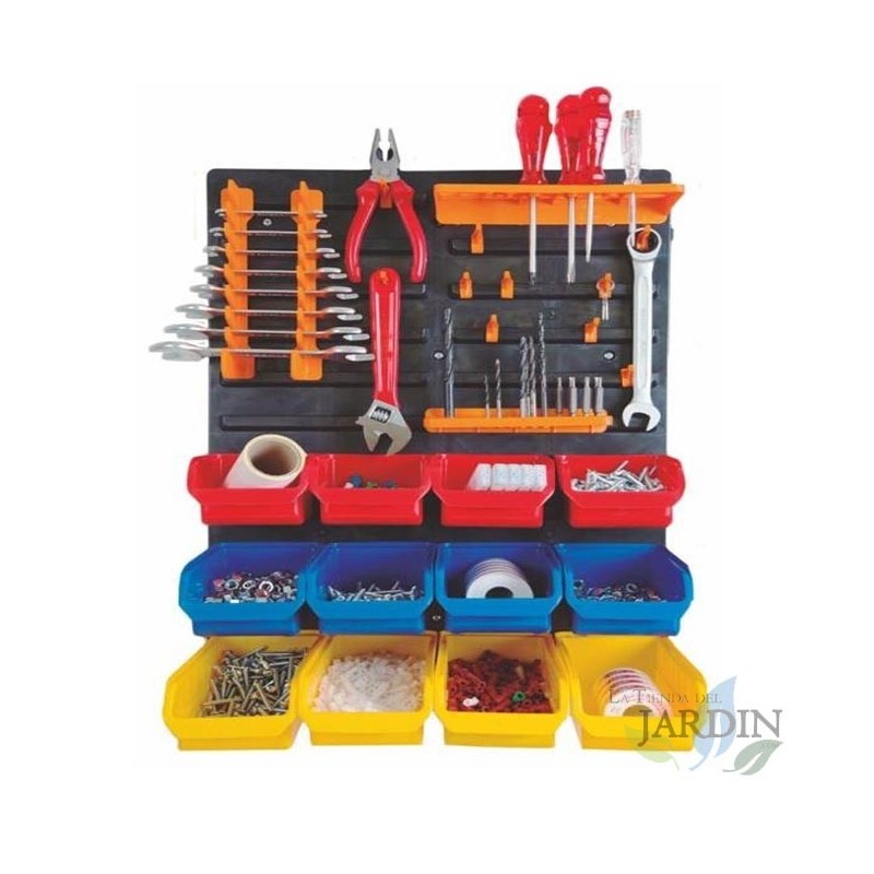 Plastique Panneau Mural Porte-Outils 16 boîtes, Système de Stockage - Rangement Outil - Armoire Garage -  40x59 cm