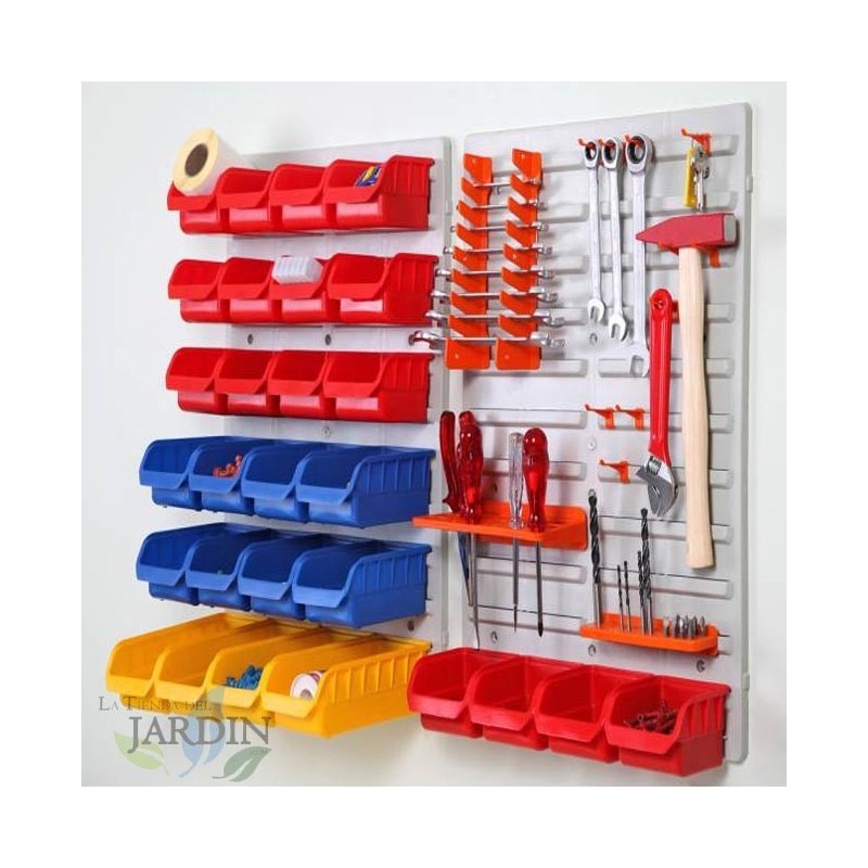 Plastique Panneau Mural Porte-Outils 28 boîtes, Système de Stockage - Rangement Outil - Armoire Garage - 40x59 cm