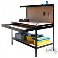 Etabli de Travail Q-Rax Noir Bricolage Rangement Atelier MDF Table de Travail Garage 150x120x60 cm