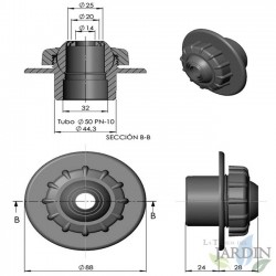 Bocal de entrada de água multifluxo para piscina de concreto, para aplicação com cola, Ø50 mm PN10 | Branco | Bocal de retorno d