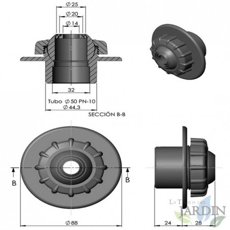 Multiflow-Einlaufdüse für Betonbecken zum Aufkleben Ø50 mm PN10 | Weiß | Wasserrücklaufdüse für Schwimmbecken