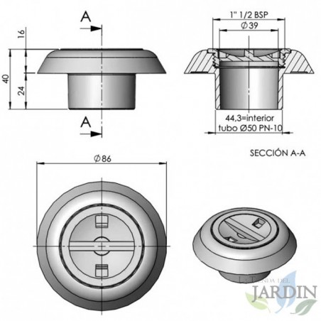 Ugello di Aspirazione per Piscina 50, Uscita di Aspirazione per Piscina, Raccordo per Piscina