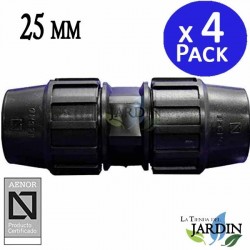 Raccordo a manicotto in polietilene da 25 mm (confezione da 4). Prodotto certificato AENOR utilizzato per unire tubi in PE da 25