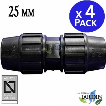 25 mm Polyethylen-Muffenverbinder (4er-Pack). AENOR-zertifiziertes Produkt zum Verbinden von 25 mm PE-Rohren.