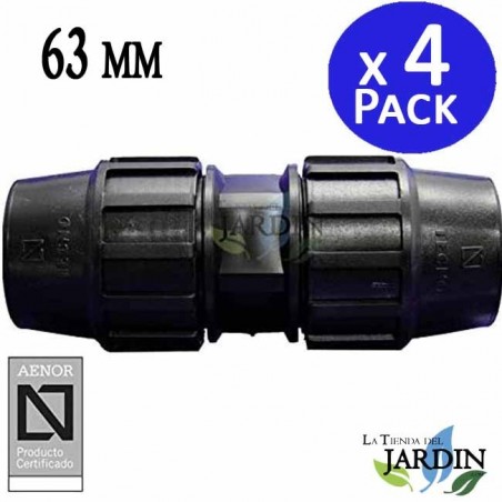 Manicotto di giunzione in polietilene, 63 mm (confezione da 4). Prodotto certificato AENOR utilizzato per unire tubi in PE da 63