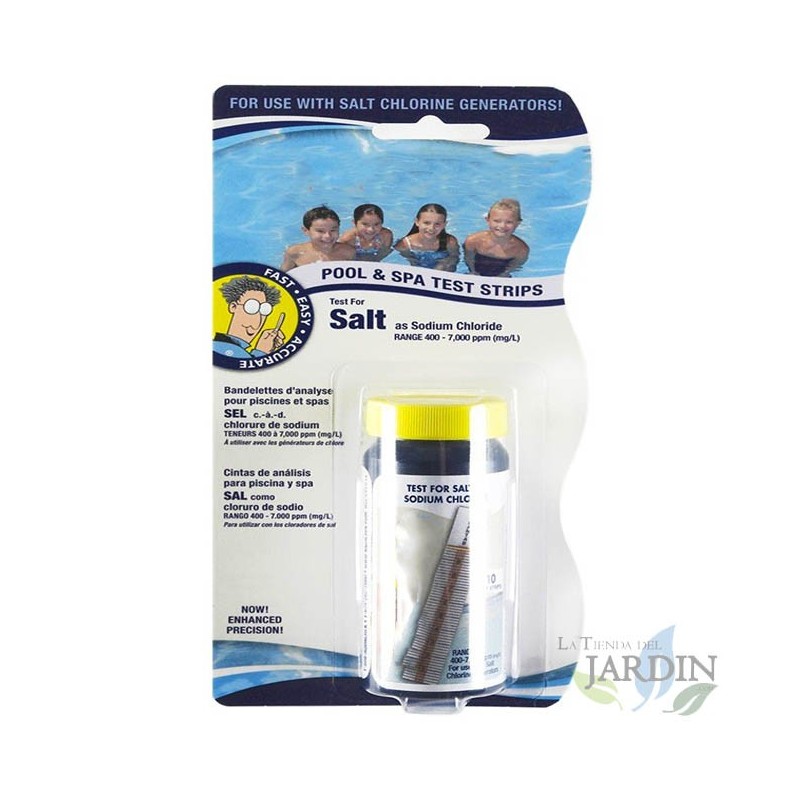 Salt level test strips in the pool. 